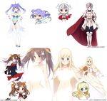  armor blonde_hair blue_eyes blue_hair breasts brown_hair cape chibi firia_di_myuruphon hair_ornament iria_cavalier long_hair ma-ko_hunter medium_breasts multiple_girls munashi_mujou pointy_ears princess school_uniform shindou_mao short_hair skirt small_breasts socks tink_(ma-ko_hunter) twintails wings 