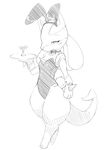 alcohol beverage blush bunnysuit canine female jackal looking_at_viewer lucario mammal martini monochrome nintendo pok&eacute;mon solo spike thick_thighs unknown_artist video_games 