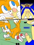  anthro anus backsack balls blue_eyes blush butt canine comic cum dialog fox gay green_eyes hazardouss hedgehog licking looking_back male mammal miles_prower penis presenting presenting_hindquarters raised_tail sega sex smile sofa sonic_(series) sonic_the_hedgehog tongue tongue_out video_games 