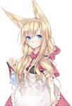  animal_ears basket blonde_hair blue_eyes blush hood hood_down ichijou_hitoshi long_hair looking_at_viewer low_twintails original red_hood skirt smile solo twintails 