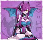  1girl bare_shoulders bat_ears bat_wings breasts bridal_gauntlets cleavage crobat eyeliner hair_over_one_eye highres large_breasts long_hair low_twintails makeup multicolored_eyes nail_polish personification pokemon purple_hair red_eyes sitting smile solo spike_wible spikewible twintails wings yellow_eyes 