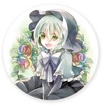  capelet flower green_eyes hat komeiji_koishi open_mouth ringpearl rose sash solo touhou white_hair 