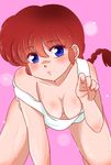  1girl braid breasts cleavage genderswap kneeling no_pants ranma-chan ranma_1/2 red_hair rio_(mintboo) saotome_ranma single_braid solo tank_top 