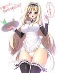  black_legwear blonde_hair blue_eyes blush breasts character_name detached_sleeves hair_intakes hairband happy_birthday highres impossible_clothes kusugawa_sasara large_breasts long_hair looking_at_viewer maid open_mouth school_swimsuit solo swimsuit swimsuit_under_clothes thighhighs to_heart_2 very_long_hair white_background white_school_swimsuit white_swimsuit wrist_cuffs yu-ta 
