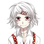  androgynous animated animated_gif closed_eyes hair_ornament hairclip head_tilt loose_clothes loose_shirt necktie negi_(ngng_9) open_mouth red_eyes shirt short_hair smile stitches suzuya_juuzou tokyo_ghoul ugoira white_hair 