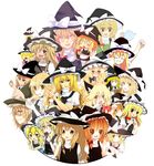  :d absurdres animal_ears bad_id bad_nicoseiga_id blonde_hair book bow braid brown_eyes cat_ears choco_ice cookie_(touhou) dress egg hat hat_bow highres kirisame_marisa long_hair multiple_girls multiple_persona o_o open_mouth pastry pastry_bag ribbon skirt smile teapot touhou uzuki_(cookie) white_bow yellow_eyes 