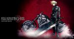  alternate_costume cloud_strife final_fantasy final_fantasy_vii final_fantasy_vii_g-bike huge_sword huge_weapon jacket leather leather_jacket motor_vehicle motorcycle nomura_tetsuya official_art square_enix sword vehicle weapon 