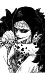  1boy cigarette corazon_(one_piece) donquixote_rocinante feather_boa greyscale male male_focus monochrome one_piece rej11 sketch smoke smoking solo sunglasses 