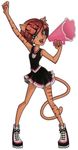  brown_hair cat cheerleader ear_piercing feline female green_eyes hair lips mammal monster_high official_art piercing solo toralei_stripe werecat 