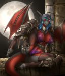  anthro armor bra breasts bulge clothing dickgirl dragon intersex link2004 looking_at_viewer nipple_bulge precum_through_clothing solo spread_legs spreading thick_thighs underwear wings 
