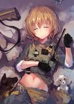  ar-15 black_gloves blonde_hair blush body_armor camouflage carabiner dog fangdan_runiu fanny_pack gloves gps groin gun load_bearing_vest midriff military multicam_(camo) navel original plate_carrier pouch radio radio_antenna rifle short_hair sleeping sleeves_rolled_up sling solo stanag_magazine tourniquet uniform walkie-talkie weapon 