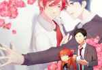  2girls bad_id bad_pixiv_id blue_eyes blue_hair blush bow flower gekkan_shoujo_nozaki-kun height_difference kashima_yuu long_hair mikoshiba_mikoto multiple_boys multiple_girls notepad nozaki_umetarou orange_hair pen petals polka_dot polka_dot_bow red_eyes red_hair rose rose_petals rowya sakura_chiyo short_hair sweatdrop wall_slam 