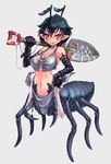  :p ant-arachne ant_girl antennae arachne bad_id bad_pixiv_id black_hair elbow_gloves full_body gloves hybrid insect_girl kenkou_cross looking_at_viewer lowres midriff monster_girl monster_girl_encyclopedia official_art original pointy_ears red_eyes short_hair shovel silk solo spider_girl spider_web tongue tongue_out 
