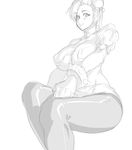  bracelet breasts bun_cover chun-li double_bun greyscale highres jewelry large_breasts legs monochrome nipples pantyhose potion_(moudamepo) puffy_nipples sketch solo spiked_bracelet spikes street_fighter thighs 