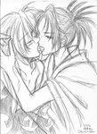  blush character_request japanese_clothes kiss male male_focus sketch tongue yaoi 