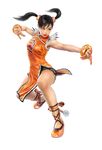  3d absurdres artist_request black_hair bracelet brown_eyes china_dress chinese_clothes dress highres jewelry ling_xiaoyu no_socks official_art open_mouth orange_shirt shirt shorts solo tekken tekken_6 twintails 