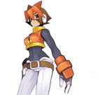  atlas brown_hair multicolored_hair red_eyes red_hair rockman rockman_zx rockman_zx_advent shigehiro_(hiroi_heya) short_hair solo toned two-tone_hair 