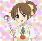  apron brown_eyes brown_hair chunpai hirasawa_ui k-on! ladle ponytail school_uniform short_hair solo tomato 