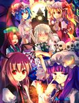  adjusting_eyewear bat_wings bespectacled blonde_hair blue_hair braid flandre_scarlet glasses hat head_wings hikariz hong_meiling izayoi_sakuya knife koakuma long_hair multiple_girls patchouli_knowledge ponytail purple_eyes purple_hair red_eyes red_hair remilia_scarlet short_hair side_ponytail silver_hair skull touhou twin_braids wings 