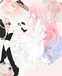  bad_id bad_pixiv_id boots closed_eyes dress just_be_friends_(vocaloid) long_hair megurine_luka nico_(pori_pori_pori) pale_color photo_(object) pink_hair red_string scarf school_uniform smile solo string vocaloid white_dress 