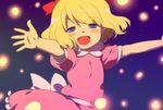  blonde_hair blue_eyes blush bow child dress face hair_bow happy mother_(game) mother_2 night open_mouth outstretched_arms paula_(mother_2) senntakuya smile solo sparkle spread_arms 