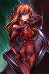  ak bad_id bad_pixiv_id blue_eyes eva_02 hair_ornament hairclip highres long_hair mecha neon_genesis_evangelion one_eye_closed plugsuit pose rebuild_of_evangelion shikinami_asuka_langley smile solo souryuu_asuka_langley ueda_torini 