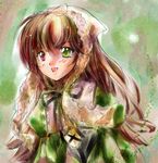  brown_hair green_eyes hat heterochromia long_hair main open_mouth red_eyes rozen_maiden smile solo suiseiseki very_long_hair 