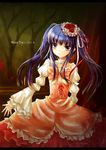  blue_eyes blue_hair bow end_of_the_golden_witch flower frame furudo_erika hair_ornament pink_bow solo twintails umineko_no_naku_koro_ni vienri 