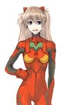  :d alternate_hair_color arm_at_side ass_visible_through_thighs bangs blue_eyes bodysuit bracer breasts clenched_hand cowboy_shot eyebrows_visible_through_hair gloves hair_between_eyes hand_on_hip happy headgear long_hair looking_at_viewer neon_genesis_evangelion nitoren number open_mouth pilot_suit plugsuit red_bodysuit silver_hair simple_background sketch skinny small_breasts smile solo souryuu_asuka_langley standing turtleneck two_side_up v-shaped_eyebrows white_background 