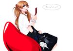  bag blue_eyes bookbag cellphone chair long_hair neon_genesis_evangelion open_mouth phone red_hair sitting smile solo souryuu_asuka_langley tsuka_(blind_side) two_side_up 