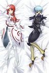  armor bad_id bad_pixiv_id bed blue_eyes blue_hair busou_shinki dakimakura doll_joints fubuki_(busou_shinki) highres long_hair lying mask mizuki_(busou_shinki) multiple_girls observerz on_back red_eyes red_hair 