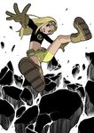  1girl belt blonde_hair boots cartoon_network dc_comics gloves goggles long_sleeves shorts smile solo teen_titans terra_(dc) umibito 