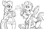  2014 anthro anthrofied apple_bloom_(mlp) black_and_white blush bow breast_grab breasts cheerleader cutie_mark_crusaders_(mlp) ear_piercing earth_pony equine eyes_closed female freckles friendship_is_magic group hair horn horse lesbian licking mammal monochrome my_little_pony navel open_mouth pegasus piercing pony poprocks scootaloo_(mlp) sweat sweetie_belle_(mlp) tongue tongue_out unicorn wings 