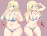  2girls atago_(kantai_collection) bifidus bikini blonde_hair blue_eyes breasts comparison curvy dual_persona female huge_breasts kantai_collection large_breasts long_hair multiple_girls plump size_difference swimsuit thick_thighs thighs 