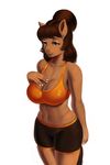  2014 anthro breasts brown_eyes brown_hair cleavage clothed clothing dclzexon equine female hair horse mammal navel plain_background pony solo white_background 