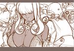  bad_id bad_pixiv_id between_breasts breasts cleavage closed_eyes collar dark_skin facial_hair gas_mask kusagami_style large_breasts long_hair monochrome mustache original sketch solo_focus white_background 