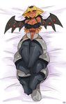  alternate_form bed_sheet biting black_bra black_hair black_legwear black_sclera blush bra breasts centauroid cleavage covering covering_crotch dakimakura dark_skin embarrassed extra_legs frilled_bra frills full_body gen_4_pokemon giratina grey_skin highres lace-trimmed_legwear large_breasts lightsource lip_biting long_hair lying monster_girl multicolored multicolored_skin navel on_back pokemon pokemon_(creature) pokemon_(game) pokemon_dppt red_eyes solo tail thick_thighs thighhighs thighs two-tone_skin underwear underwear_only 