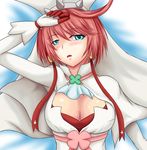  blue_eyes blush bracelet breasts cleavage cleavage_cutout clover earrings elphelt_valentine four-leaf_clover gloves guilty_gear guilty_gear_xrd hat jewelry large_breasts pink_hair pura-tabu short_hair solo spiked_bracelet spikes 