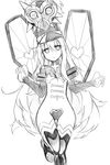  boots c-string closed_mouth cosplay expressionless greyscale hat hata_no_kokoro heart heart-shaped_pupils hips jakuzure_nonon jakuzure_nonon_(cosplay) kill_la_kill kotomuke_fuurin long_hair looking_at_viewer mask monochrome navel revealing_clothes shako_cap simple_background sketch solo symbol-shaped_pupils symphony_regalia the_legend_of_zelda the_legend_of_zelda:_majora's_mask thigh_boots thigh_gap thighhighs touhou traditional_media white_background 