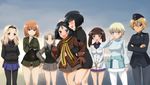  6+girls aleksandra_i_pokryshkin bandage_on_face black_hair blonde_hair blue_eyes blush brave_witches brown_eyes brown_hair closed_eyes crossed_arms edytha_rossmann georgette_lemare gloves gundula_rall hair_ribbon hairband hat hug hug_from_behind kaneko_(novram58) kanno_naoe military military_uniform multiple_girls nikka_edvardine_katajainen no_pants one_eye_closed open_mouth orange_hair panties pantyhose ribbon shimohara_sadako silver_hair smile sweatdrop twintails underwear uniform waltrud_krupinski world_witches_series yellow_eyes 