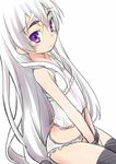  bdsm black_legwear blush bondage bound bound_wrists camisole chaika_trabant eyebrows flat_chest hitsugi_no_chaika kannazuki_genshi long_hair looking_at_viewer panties purple_eyes silver_hair simple_background sketch solo thick_eyebrows thighhighs underwear underwear_only white_background white_panties 