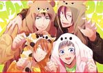  animal_costume bear_costume black_hair blue_eyes cat_costume dog_costume free! grey_hair male_focus matsuoka_rin mikoshiba_momotarou multiple_boys nitori_aiichirou one_eye_closed open_mouth orange_hair red_eyes red_hair sharp_teeth smile teeth wolf_costume yamazaki_sousuke yellow_eyes yukari_chiyo 