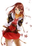  arms_behind_back belt buckle green_eyes head_tilt highres kururi_(oekaki_nikki) leaf looking_at_viewer pants red_hair rose_(tales) smile tales_of_(series) tales_of_zestiria 