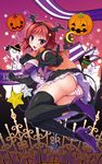  ass black_gloves black_legwear breasts cape crescent dancing_stars_on_me! demon_tail elbow_gloves gate ghost gloves hairband halloween happy_halloween jack-o'-lantern looking_at_viewer love_live! love_live!_school_idol_project medium_breasts ninoko nishikino_maki open_mouth panties plaid plaid_panties pointing pointing_at_viewer pumpkin smile solo star tail thighhighs underwear 
