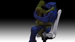  3d alien anthro blue_body butt cgi chair couple duo embrace eyes_closed gay gradient_background green_body kissing lizardian love male muscles nude romantic scales scalie sitting smooch stormtrooper 