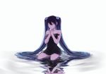 bare_shoulders blue_hair closed_eyes dress hands_clasped hatsune_miku kneeling long_hair mono_(dongxuyi147) own_hands_together reflection ripples sitting sitting_on_water solo strapless strapless_dress very_long_hair vocaloid wariza water 