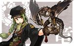 animal_on_hand bad_id bad_tumblr_id braid brown_eyes commentary_request dragon gettewi gloves green_eyes hat light_smile long_hair obi original sash scarf solo talons twin_braids wide_sleeves 
