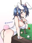  animal_ears ass ball bare_shoulders billiards blue_eyes blue_hair blush breasts bunny_ears bunnysuit cleavage cue_ball cue_stick detached_collar hairband kantai_collection large_breasts looking_at_viewer pool_table ren_san short_hair smile solo souryuu_(kantai_collection) twintails wrist_cuffs 