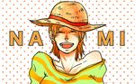  1girl character_name hat lillil_(1212neko) nami nami_(one_piece) one_piece orange_hair short_hair smile solo straw_hat 