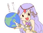  :d aira_(exp) armlet bracelet chibi circle circlet dirt dirty_face earth facial_mark gaia_(p&amp;d) hair_ornament holding jewelry long_hair lowres open_mouth planet purple_hair puzzle_&amp;_dragons simple_background smile solid_circle_eyes solo star translated white_background 